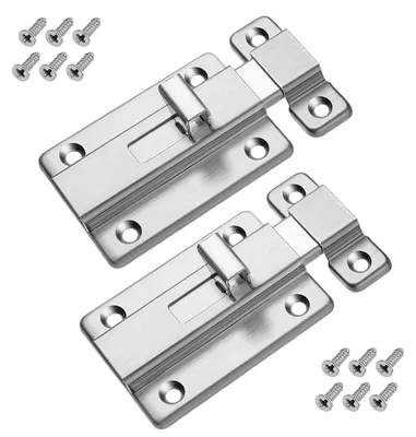 Produktbild von 2 Türschlösser aus Edelstahl, 66 x 45 mm, Riegelbolzen mit 12 Schrauben, Verriegelungsmechanismus, Türriegel, Schiebetürschloss für Innentüren