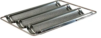 Immagine prodotto di Lares Baguette-Backblech aus Edelstahl mit ausziehbaren Bügeln für Baguettes oder Brötchen Maße: 33 x 43 x 4cm