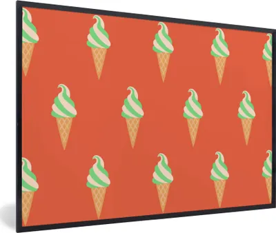Produktbild von MuchoWow® MuchoWow® Gerahmtes Poster Eiscreme - Muster - Rot - Grün 90x60 cm - Poster mit zchwarzem Bilderrahmen - Fotorahmen - Foto-Plakat