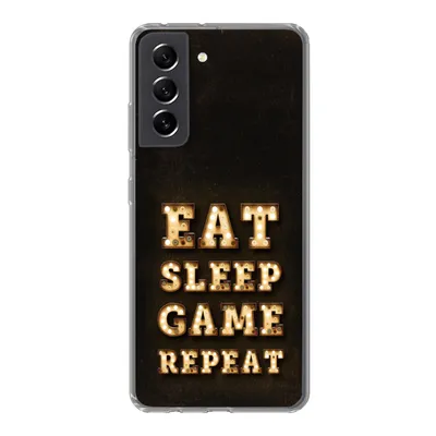 Produktbild von MuchoWow® Handyhülle Schutzhülle Hülle für Samsung Galaxy S21 FE Spiele - Spiele - Zitate - Sprichwörter - Eat sleep game repeat Silikon Softcase Handy Hülle - Mobiltelefonhülle