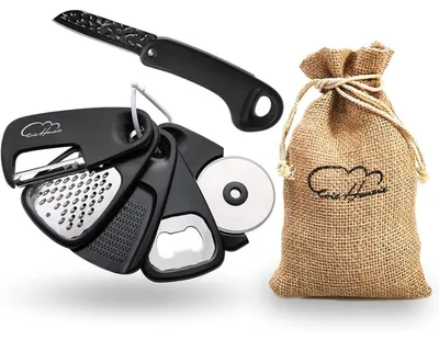 Immagine prodotto di Set di utensili da cucina, 6 pezzi, salvaspazio, impilabili, neri, ideali per campeggio e camper
