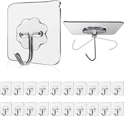 Produktbild von Haken Selbstklebend Handtuchhaken 15kg(Max),Transparente Klebehaken Ohne Bohren wasserdicht öldicht Küchenhaken Haken für Badezimmer Küche Bad (20 stück)