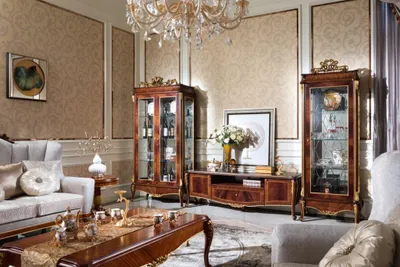 Produktbild von Wohnwand  Vitrine Konsole Schrankwand Glasvitrinen Wohnzimmer Barock Rokoko E70