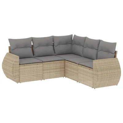 Produktbild von vidaXL 5-tlg. Garten-Sofagarnitur mit Kissen Beige Poly Rattan