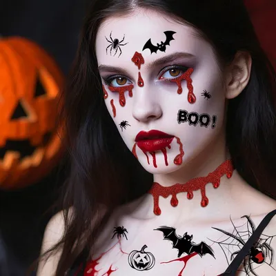 Productafbeelding van Gezichtstickers, 7 stuks, met glitters, skeletmotief, Halloween