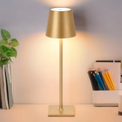 Image de Lampe de bureau LED portable rechargeable CCT 3000K-4000K-6000K en aluminium doré, IP44, 1,5 W, tactile avec fonction de gradation