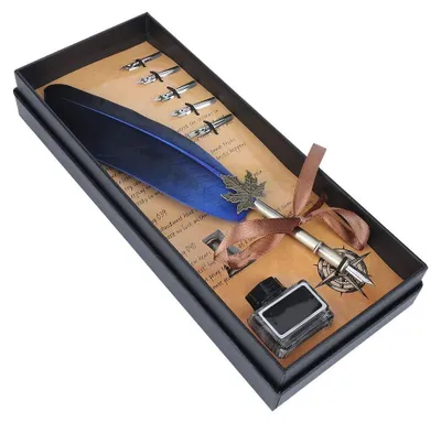 Imagen del producto de Bolígrafos de caligrafía vintage - Plumas estilográficas - Set de plumas para caligrafía - Punta de acero inoxidable - Caja de regalo - Diseño antiguo - Pluma estilográfica