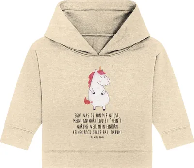 Produktbild von Mr. & Mrs. Panda Organic Baby Hoodie Einhorn Wut 24. - 36. Monat - Natural Raw - Geschenk, Kapuzenshirt, Kapuzensweatshirt, Einhörner, Nein, Spaß, Unicorn, wütend
