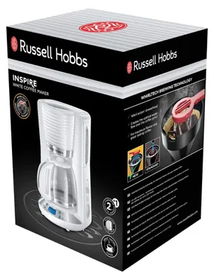 Productafbeelding van Russel Hobbs Inspire, witte koffiemachine, 1100 watt, 1,25 liter, geschikt voor 10 kopjes, met glazen kan