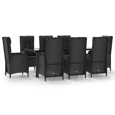 Image de vidaXL Salon de jardin 9 pièces avec coussins noir poly rotin