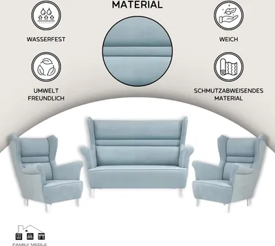 Produktbild von Family Meble Set aus Sofa + 2 Sessel Zoja 2-Sitzer Sofa Couch Zierpolsterung Freistehendes Lounge Sofa Bequem zum Entspannen Wohnzimmer Büro (TR 22)