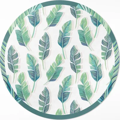 Produktbild von Boho-Federn in einem zarten Stil– Vinyl Fußmatte – Ø 130cm – Rutschfest, Pflegeleicht & Langlebig