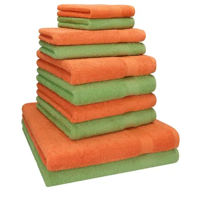 Produktbild von Betz 10-tlg. Handtuch-Set PREMIUM CLASSIC 2 Duschtücher 4 Handtücher 2 Gästetücher 2 Seiftücher  Farbe: apfelgrün & orange