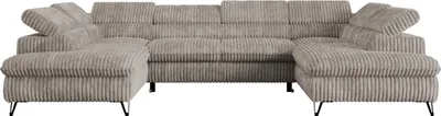 Produktbild von Ecksofa U-form, Schlaffunktion, Bettkasten, einstellbare Kopfstützen - PETER U - Cord - Grau