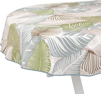 Produktbild von Tischdecke Extraordinär Blätter Grün Oval 180x140cm mit Band-Kante Wachstuch abwaschbar