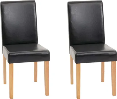 Produktbild von 2er-Set Esszimmerstuhl Stuhl Lehnstuhl klassisch und zeitlos | HxBxT 90x43x56cm | Sitzhöhe 45cm | Leder | helle Beine | Schwarz