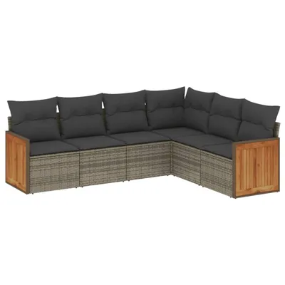 Produktbild von vidaXL 6-tlg. Garten-Sofagarnitur mit Kissen Grau Poly Rattan