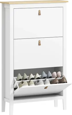 Image de Armoire à chaussures - Modèle étroit - 4 portes - Étagères réglables - Pour 20 paires de chaussures - 80 × 24 × 131 cm - Revêtement mélaminé - Blanc