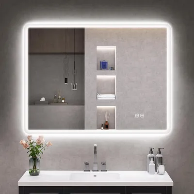 Immagine prodotto di Specchio da bagno illuminato, 80x60 cm, antiappannamento, 3 colori, dimmerabile, funzione di memorizzazione, grado di protezione IP44