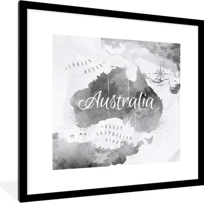 Produktbild von MuchoWow® MuchoWow® Gerahmtes Poster Australien - Weltkarte - Aquarell 40x40 cm - Poster mit zchwarzem Bilderrahmen - Poster - Plakat im Rahmen