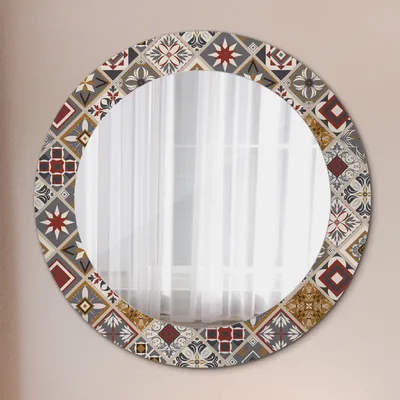 Produktbild von Wohnzimmer Spiegel - Mirror zum Wandspiegel Schlafzimmer – Schminkspiegel - Türkisch Muster - Rund: Ø60 cm