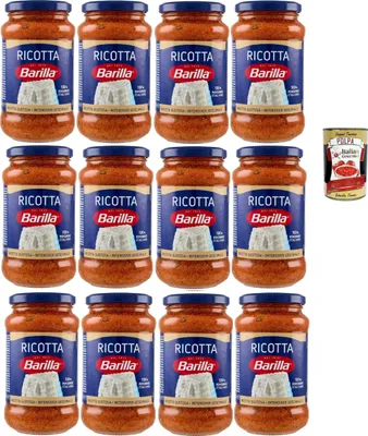 Produktbild von Barilla Ricotta Pasta-Sauce – 12 x 400 g (4,8 kg) | Tomaten & cremige Ricotta – mild, servierfertig, ohne Zusatzstoffe – ideal für Pasta, Lasagne & Aufläufe + Italian Gourmet polpa