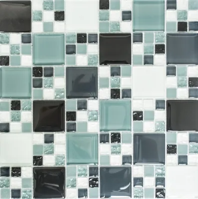 Produktbild von Mosaikfliese Transluzent grau schwarz Kombination Glasmosaik Crystal grau schwarz grau matt MOS78-0204_f | 10 Mosaikmatten