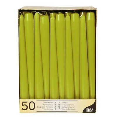 Produktbild von 100 Papstar Leuchterkerzen Ø 2,2 cm, 25 cm olivgrün 81763