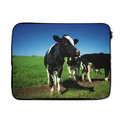 Produktbild von MuchoWow® Laptop Hülle 17 Zoll Laptoptasche Kuh - Gras - Tiere - Zipper - Schutzabdeckung
