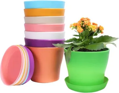 Produktbild von Bunte Kunststoff-Blumentöpfe - 8 Stück - 14 cm - Mini-Pflanzgefäße