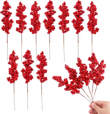 Produktbild von Kunststoff Weihnachtsbeeren, rot, 21 cm, 20 Stück, für Weihnachtsdekoration