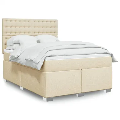 Produktbild von Design Boxspringbett mit Matratze Creme 140x190 cm Stoff, Klassische Betten 2024 Neu