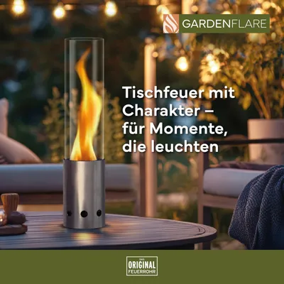Produktbild von Tischfeuer Außen, rauchfrei, Edelstahl, Holzpelletbetrieb, silber, für Balkon und Terrasse