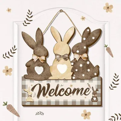 Immagine prodotto di Cartello colorato con coniglietto pasquale per l'ingresso – 29,5 x 29,5 cm, per interni ed esterni