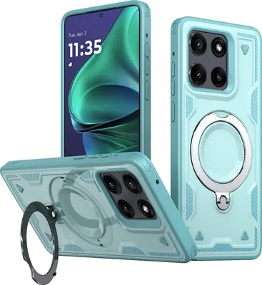 Immagine prodotto di Custodia a doppio strato per Motorola Edge (2025)/Edge 60 Fusion/Edge 60/Edge 60 Pro/Edge 60S, custodia protettiva magnetica con anello e supporto Verde menta