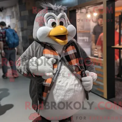 Produktbild von Grauer REDBROKOLY Pinguin-Maskottchen-Kostümcharakter mit Flanellhemd und Armbanduhren