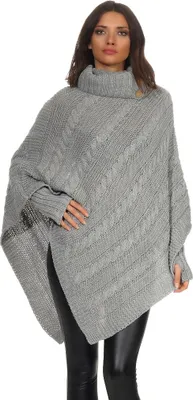 Produktbild von Mississhop Poncho Cape Strick Sweatshirt Pullover Umhang Überwurf mit Stulpen 3012 Grau