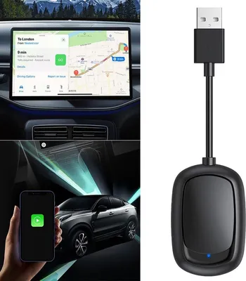 Produktbild von 2-in-1 Box für kabelloses CarPlay & Android Auto – Kompatibel mit USB-A & USB-C, Plug & Play