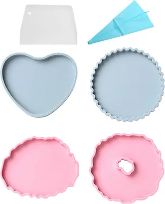 Image de 2 paquets de moules à plateaux en résine silicone, Moules Créatifs En Résine Epoxy Pour Supports Miroir, Grands Moules En Silicone Pour Plateau De Serviets En Résine, Moulage En Résine, Résine synthétique