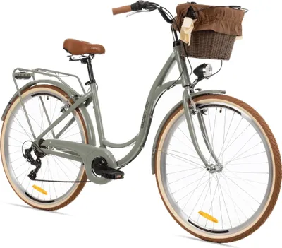 Produktbild von Goetze Mood 28 Zoll City Bike, 18 Zoll Aluminum Rahmen, 7-Gang Shimano Tourney, V-Bremse, LED-Beleuchtung, Komfortsattel, Rattankorb mit Bezug