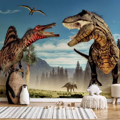 Produktbild von Vlies Fototapete - Fighting Dinosaurs 200x140 cm Für Kinder g-B-0085-a-a