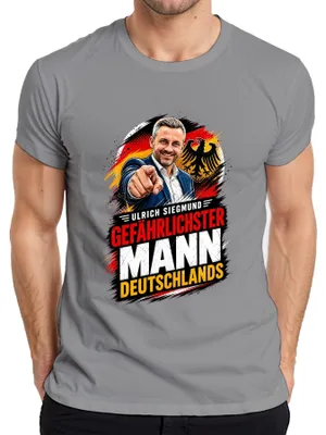 Productafbeelding van Ulrich Siegmund - Het gevaarlijkste mannetje - Opmerkelijke uitspraak - Sarcasme - Politiek - Heren T-shirt, grijs, XL