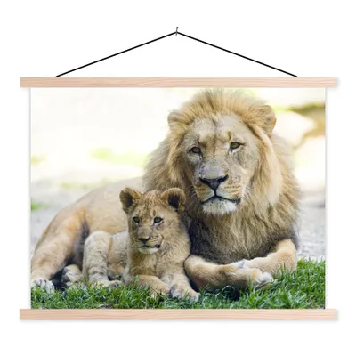 Produktbild von MuchoWow® Textilposter Löwe - Jungtier - Porträt 60x45 cm mit holzfarbenen Rahmen - Bild