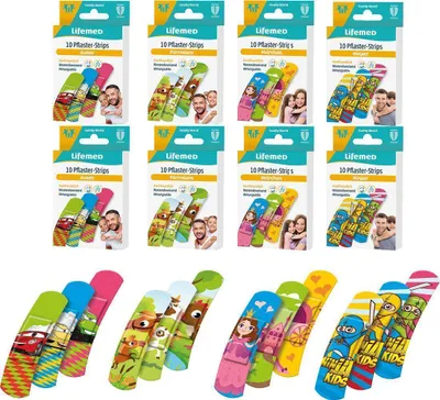 Produktbild von Bunte Kinderpflaster mit Motiven für sichere Wundversorgung, 80 Stück, atmungsaktiv