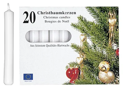 Image de KCB 250 223-03 Bougies d'arbre Ø 1,2 cm, H 9,6 cm, blanc (paquet de 20)
