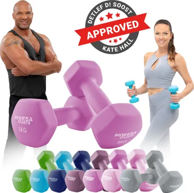 Produktbild von Miweba Sports Profi Neopren Hantel NKH100 | Hantelset - Kurzhanteln - Hexagon - Home Workout - Krafttraining - Anti Rutsch Oberfläche (Pink 2x 5,0 Kg)