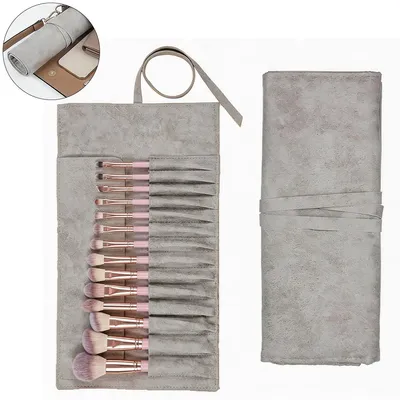 Produktbild von Reise Make-up Organizer Roll-Up, 14 Slots Pinsel Tasche Kunstleder, wasserabweisend, kompakt & leicht, für Pinsel Eyeliner Stifte, ideal für unterwegs