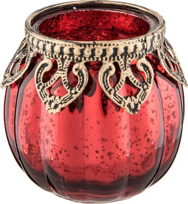 Produktbild von Clayre & Eef Teelichthalter Ø 8x8 cm Rot Goldfarbig Glas