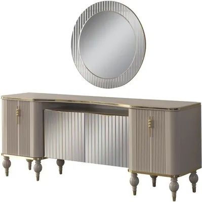 Produktbild von s Wohnzimmer Set Modernes Sideboard Glas Spiegel Holz Anrichte