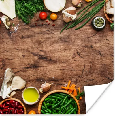 Produktbild von MuchoWow® Poster Kräuter - Gemüse - Rustikal 50x50 cm - Wohnzimmerdekoration